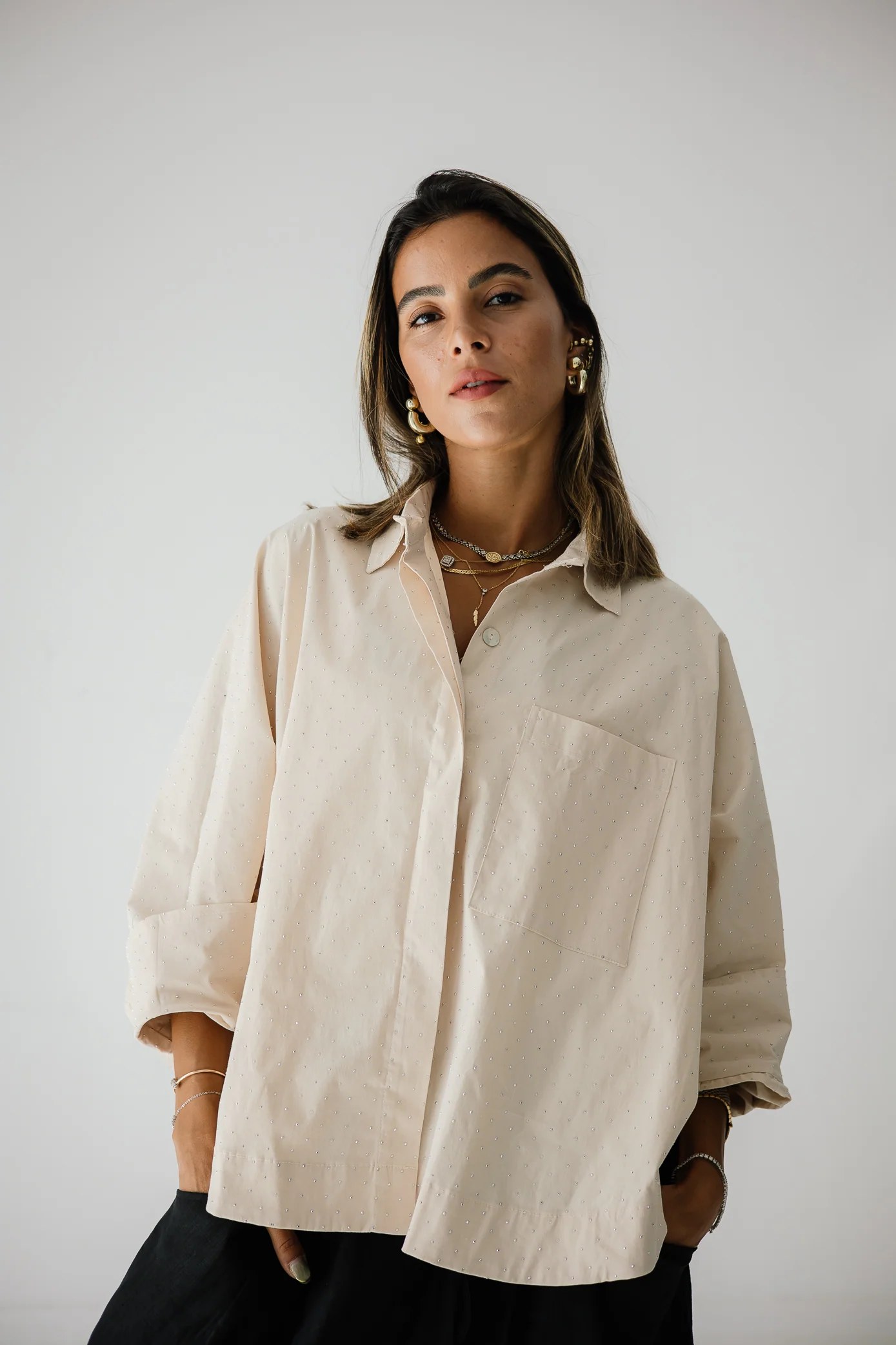 Studding Butterfly Shirt In Creamy