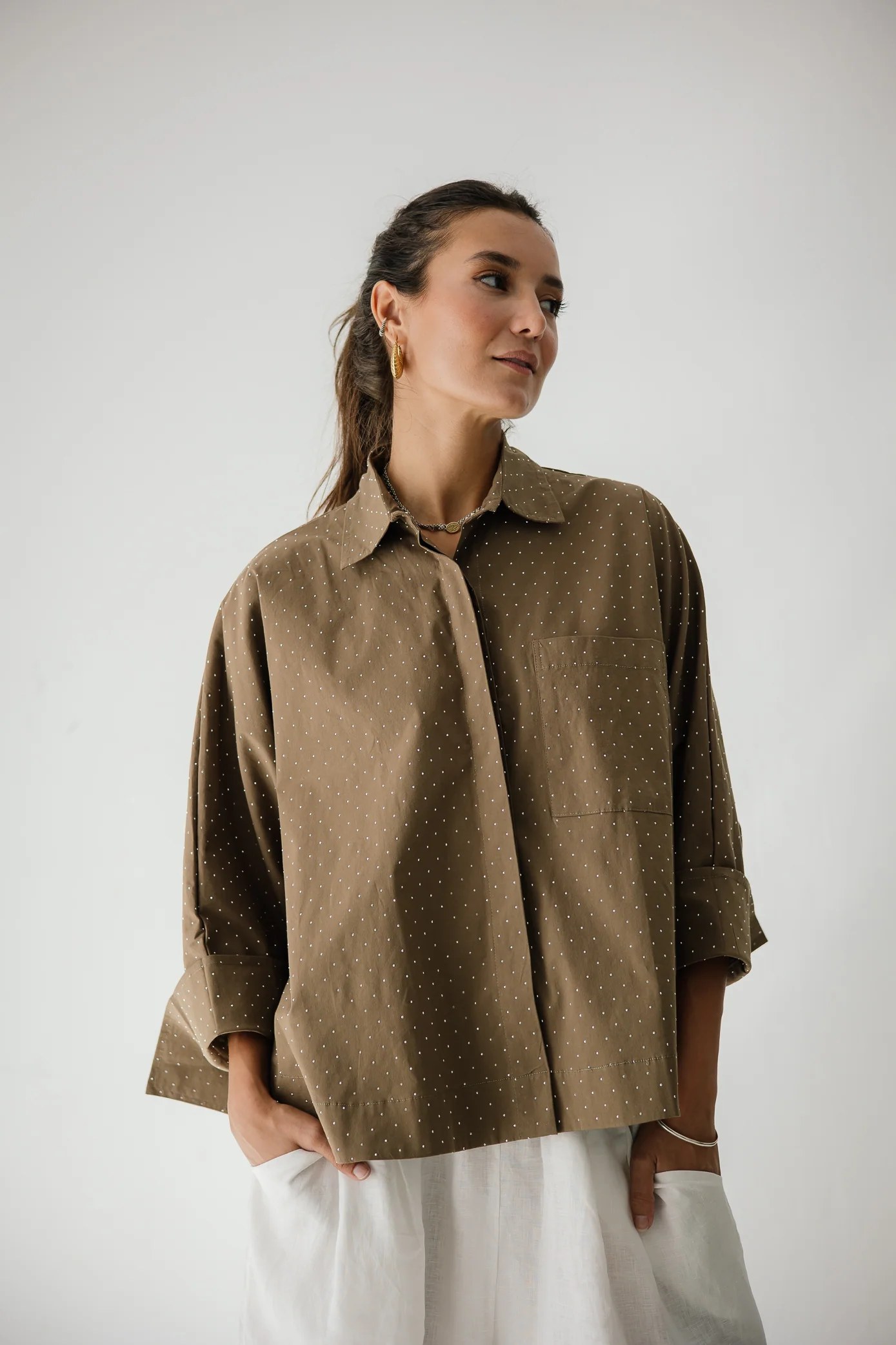 Studding Butterfly Shirt In Brown