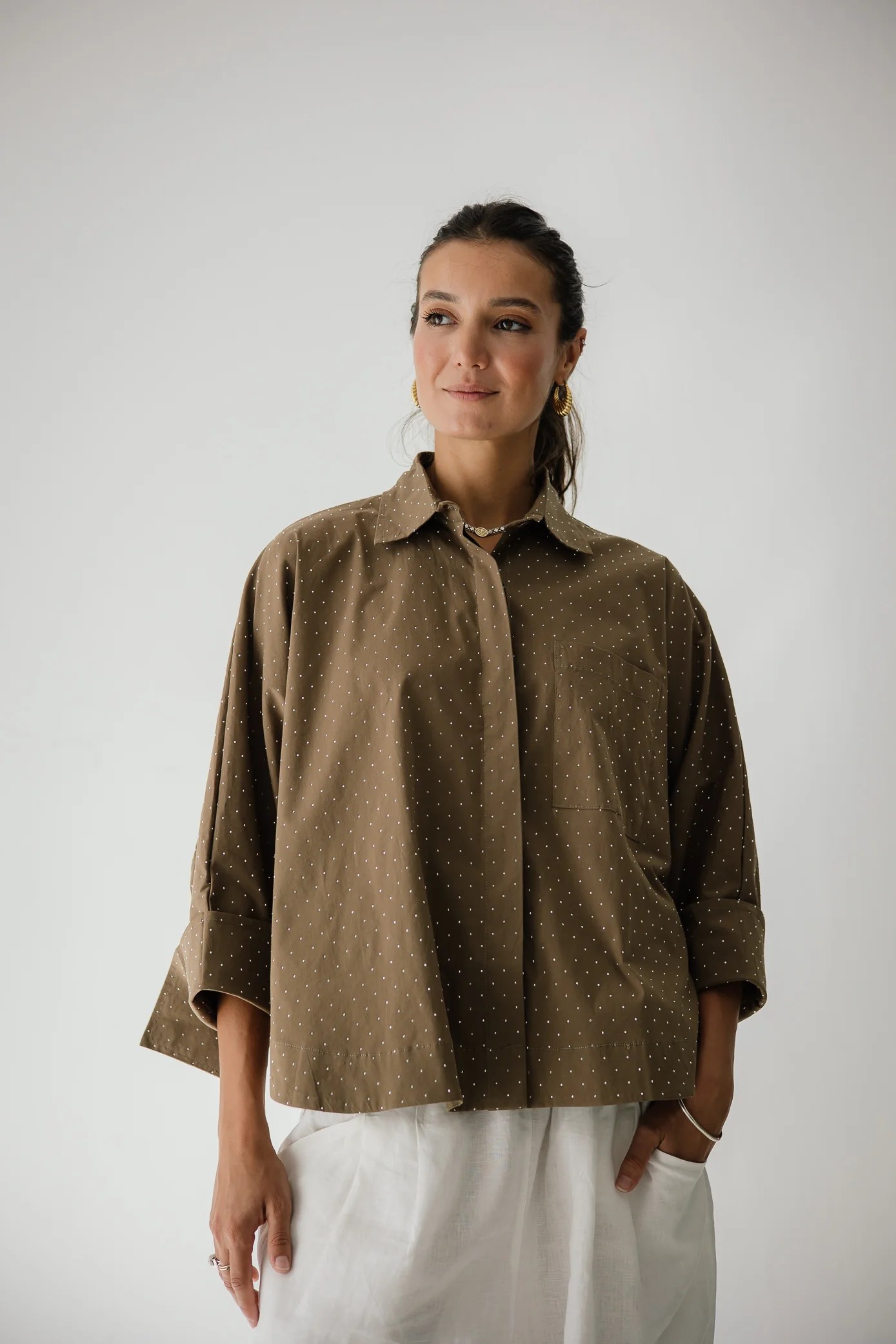 Studding Butterfly Shirt In Brown