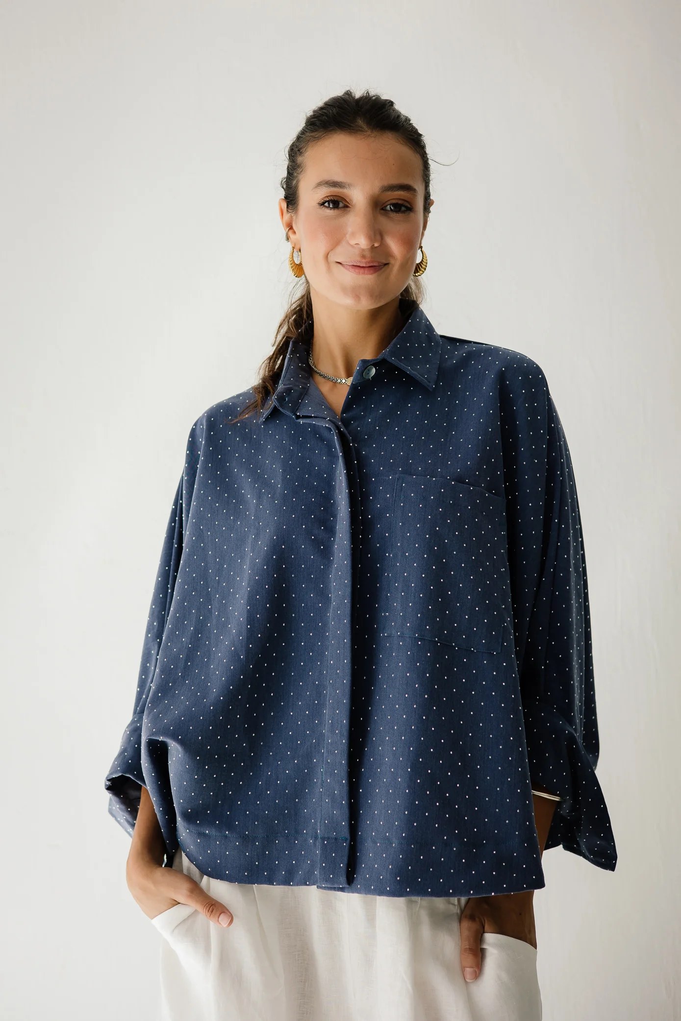 Studding Butterfly Shirt In Dark-blue