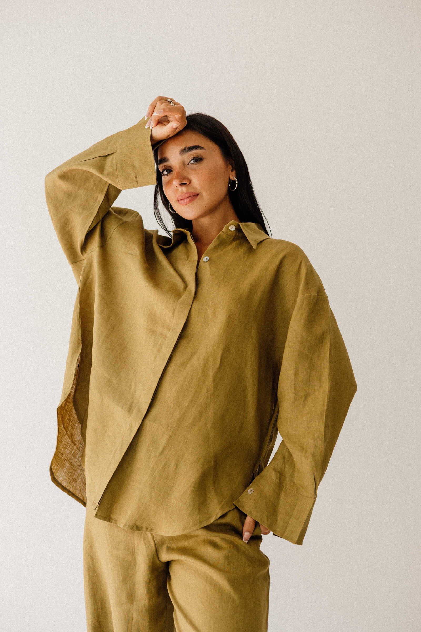 Daily Linen Shirt In Dark-limegreen