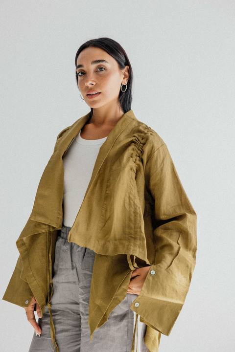 Elastic Kimono In Dark Lime-green
