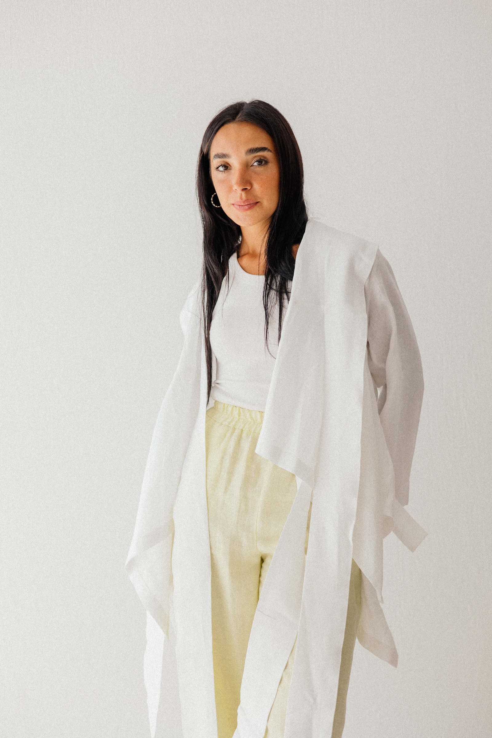 Short Double Collar Kimono In White