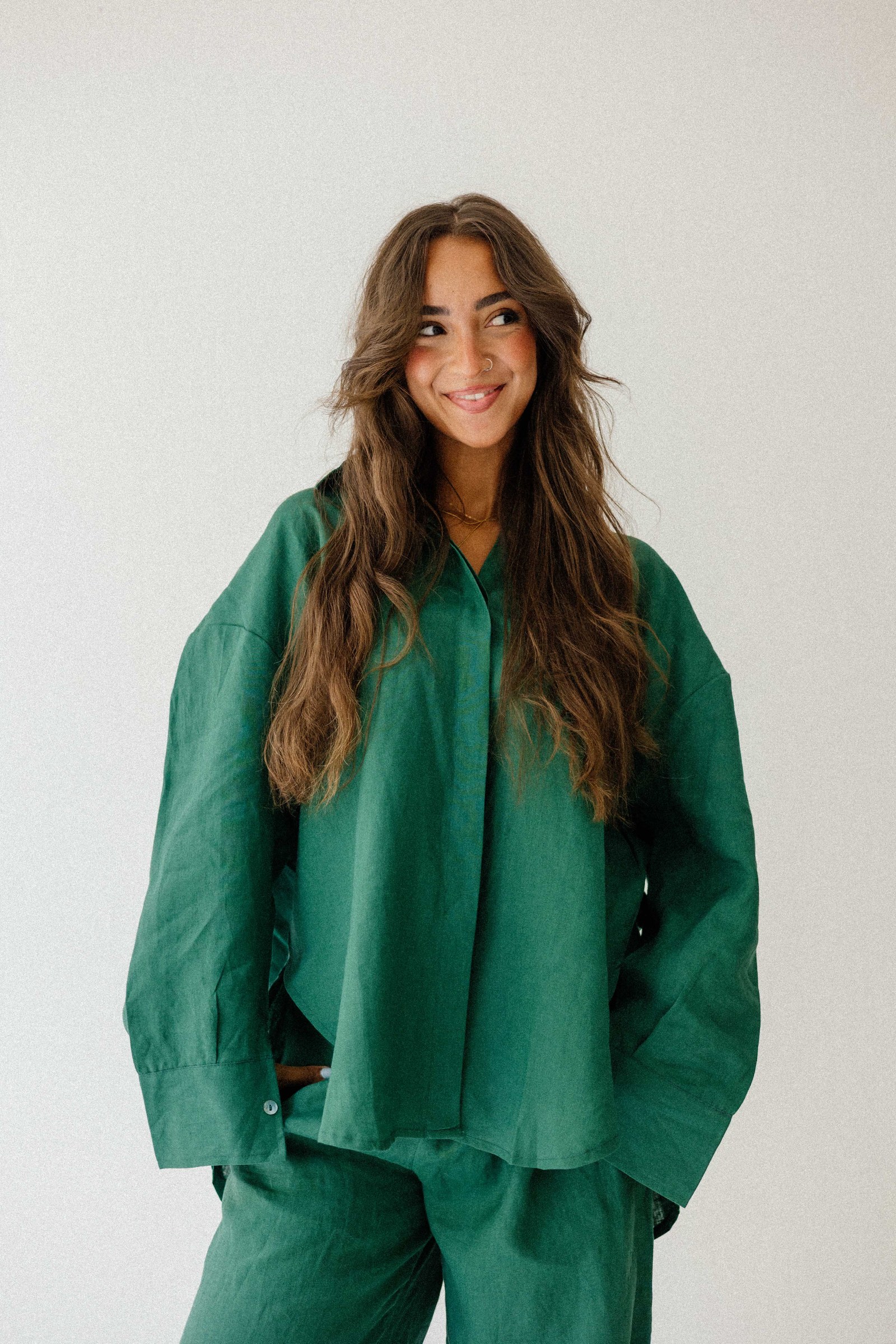 Daily Linen Shirt In Dark-green