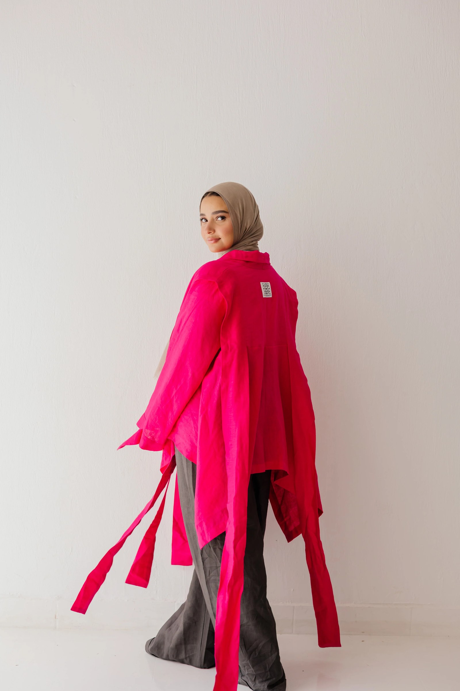 Short Double Collar Kimono In Fuchsia