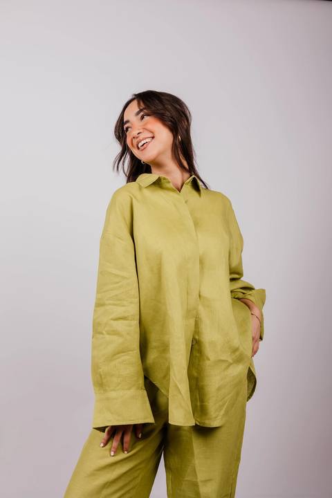 Daily Linen Shirt In Lime-green