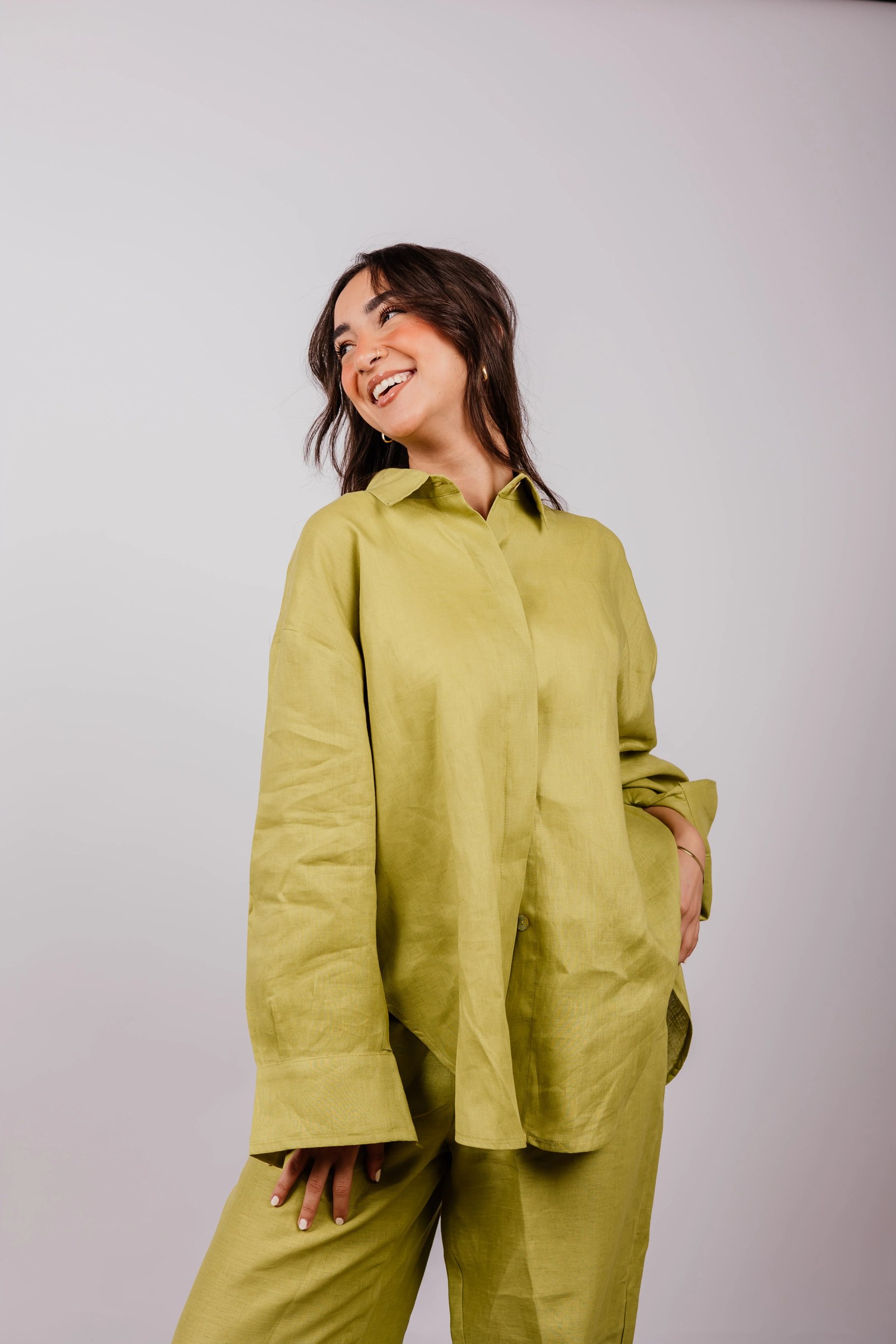 Daily Linen Shirt In Lime-green