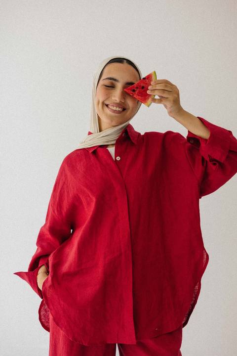 Daily Linen Shirt In Red