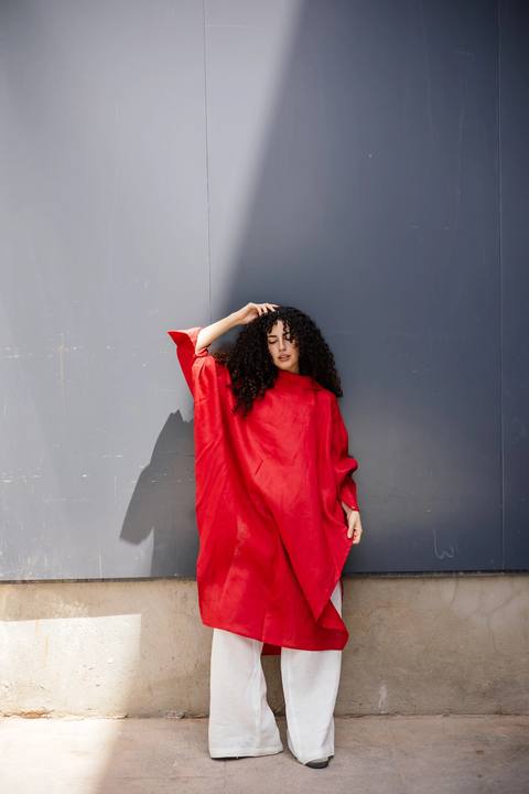 Long Ribbon Top In Red