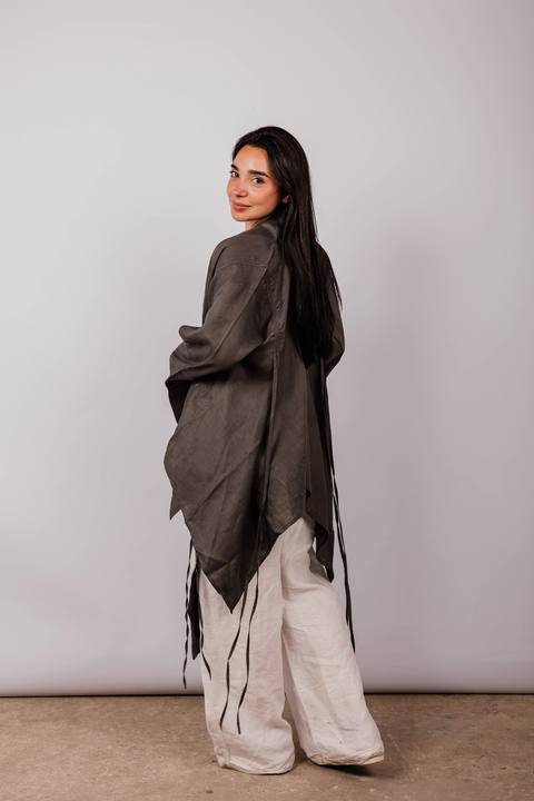 Double Collar With Fringes In Dark-grey