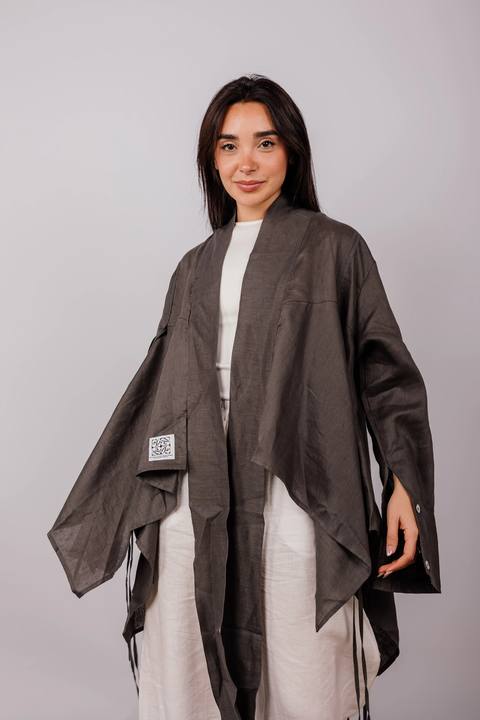 Double Collar With Fringes In Dark-grey