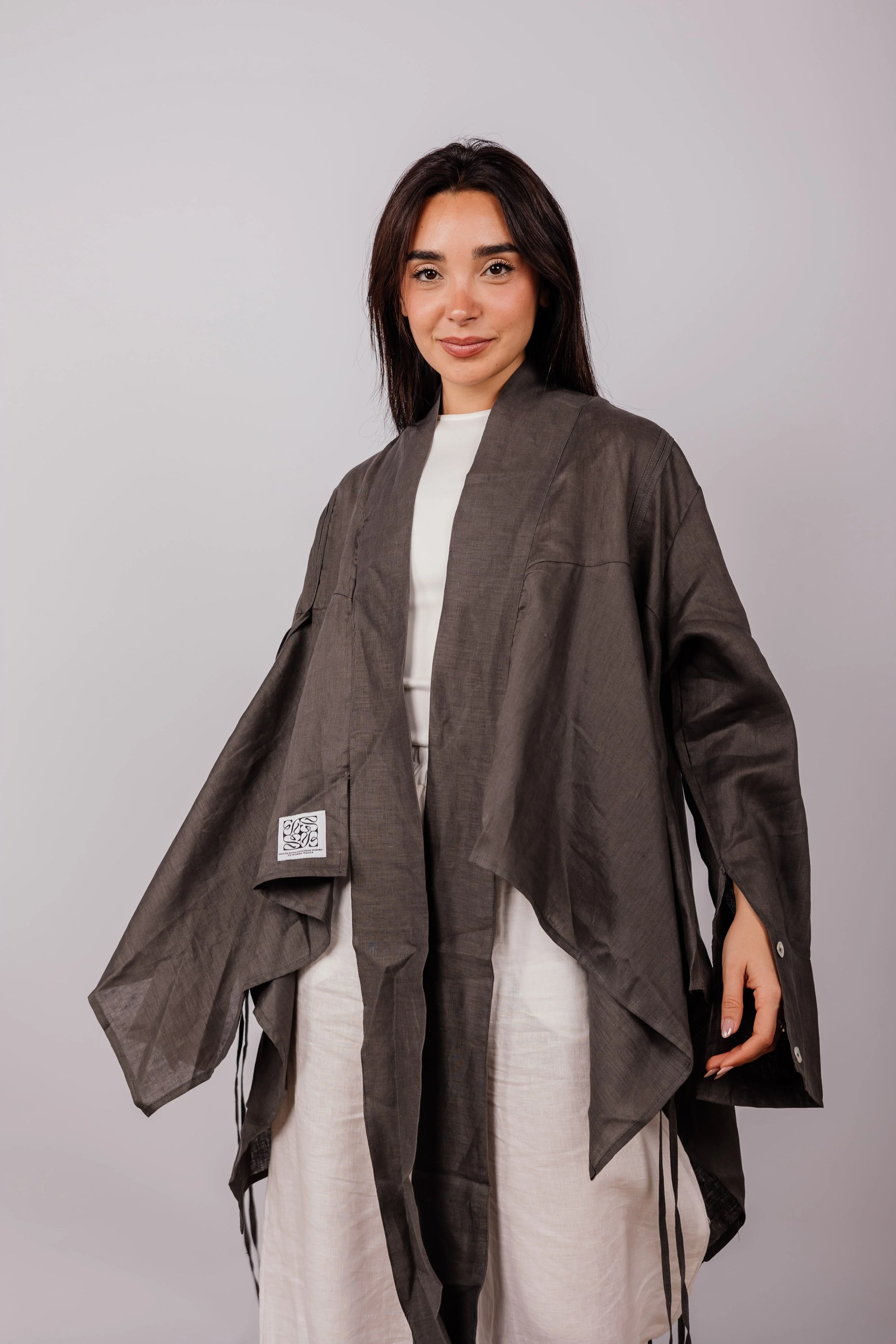 Double Collar With Fringes In Dark-grey