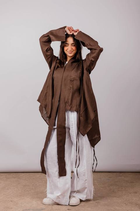 Double Collar with Fringes In Brown