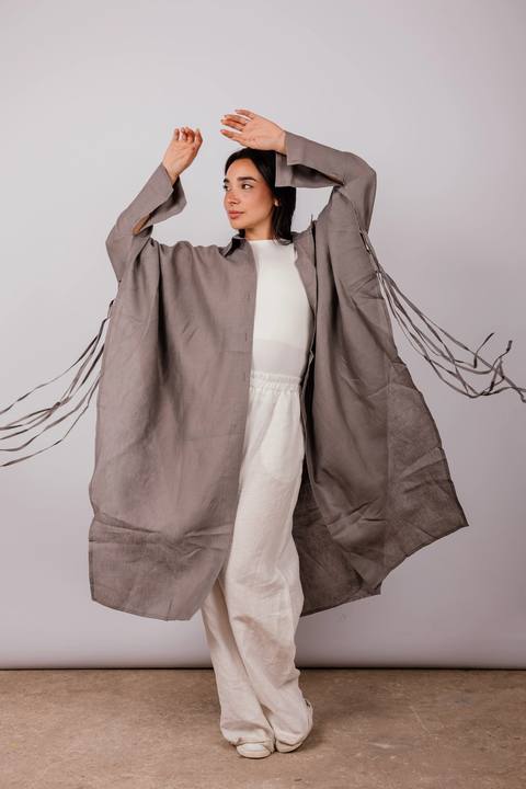 Long Fringes Shirt In Grey