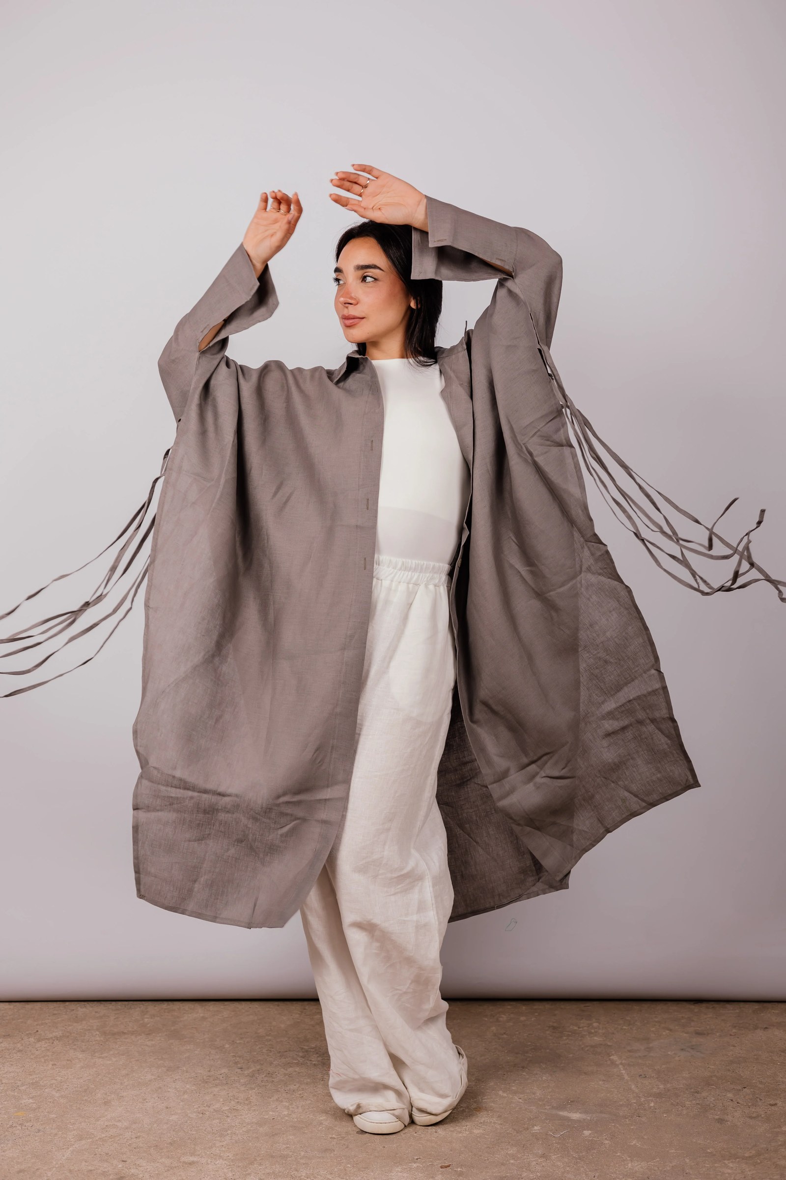 Long Fringes Shirt In Grey