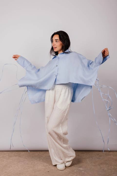 Fringes Shirt In Baby-blue