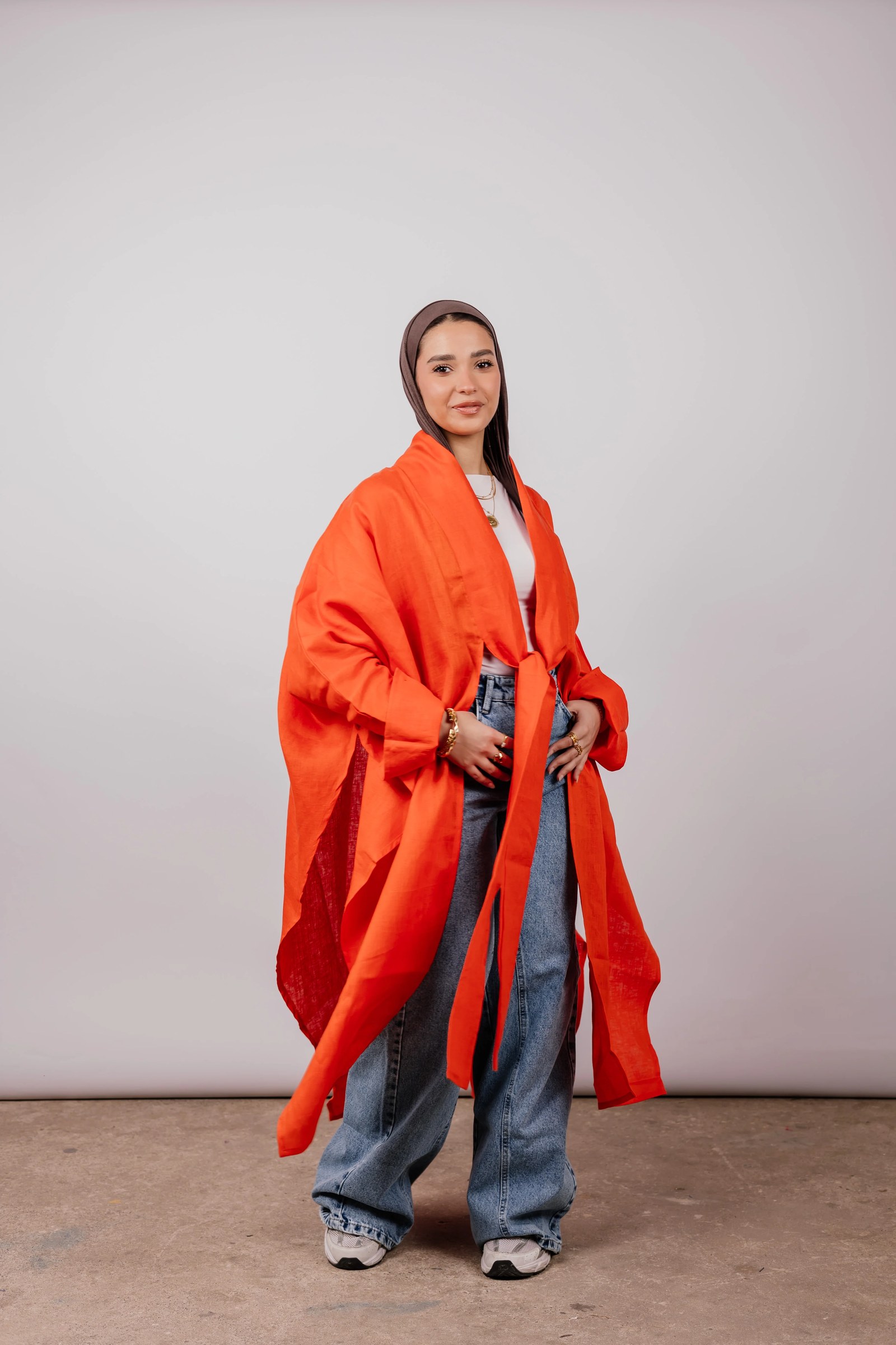 Double Collar Kimono In Orange