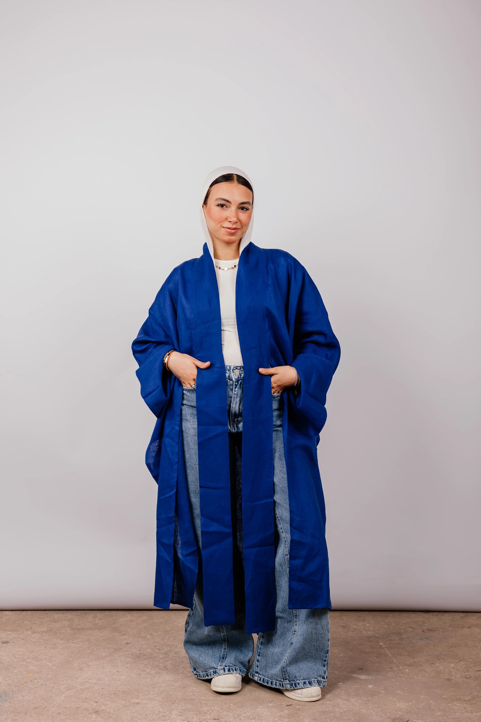 Double collar Kimono In Dark Royal blue