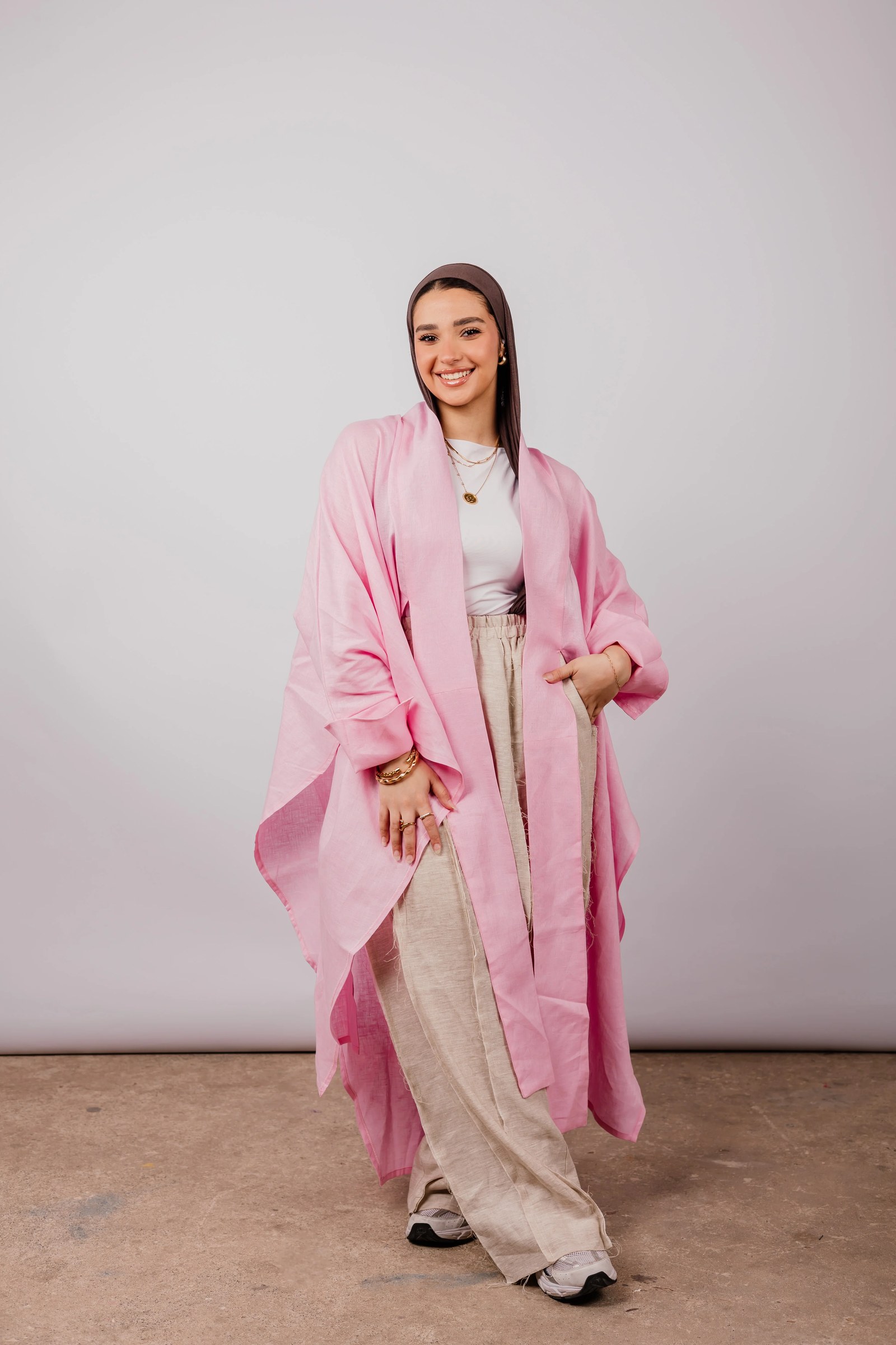 Double Collar Kimono In Pink