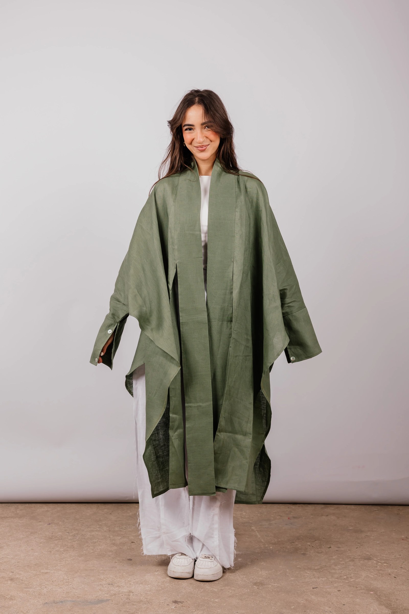 Double Collar Kimono In Olive