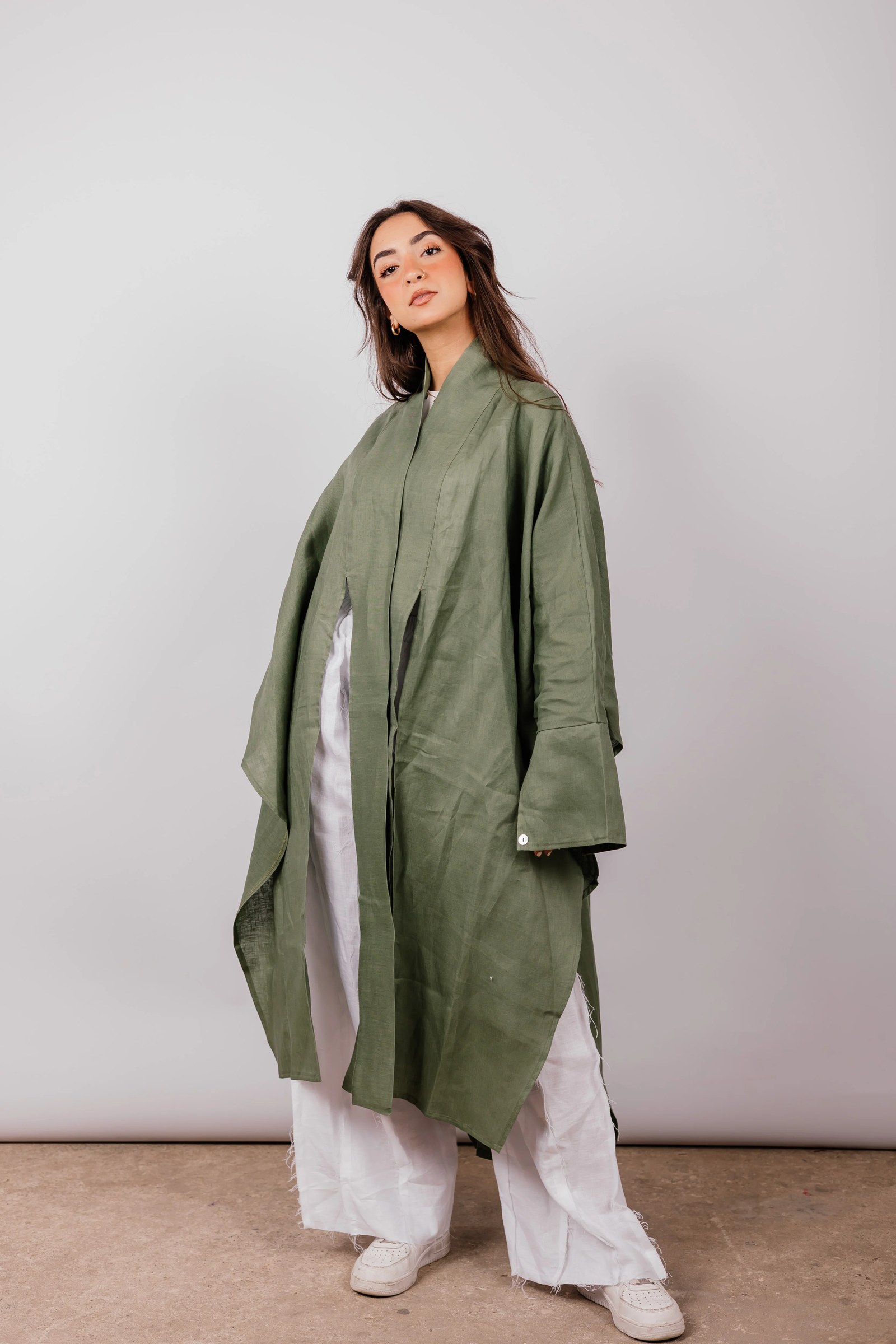 Double Collar Kimono In Olive