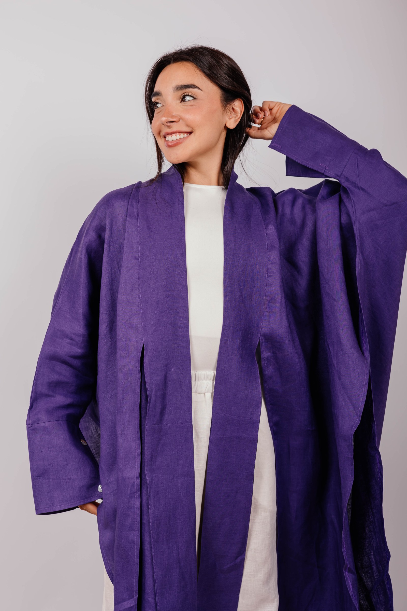 Double Collar Kimono In Purple