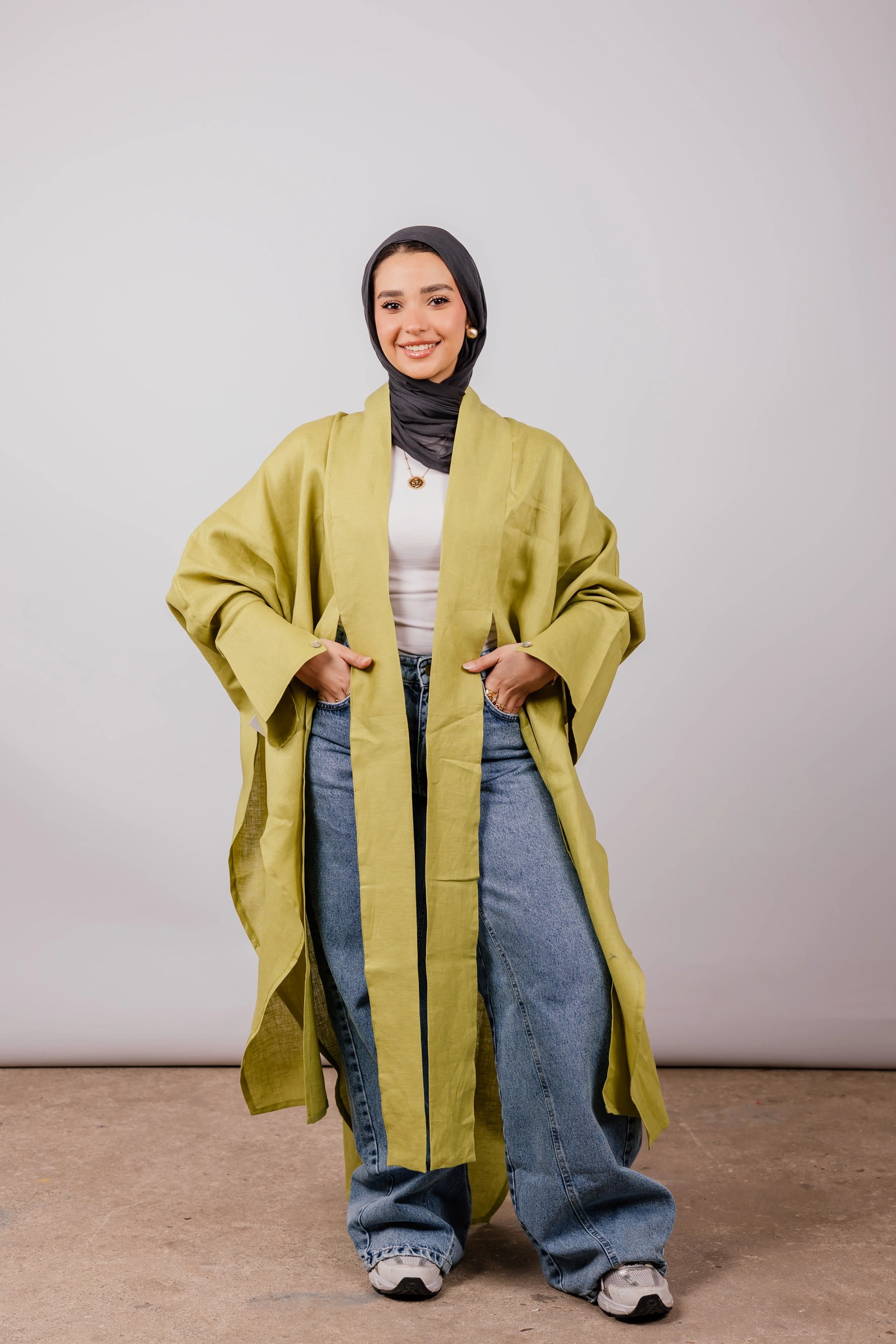 Double Collar Kimono In Lime-green