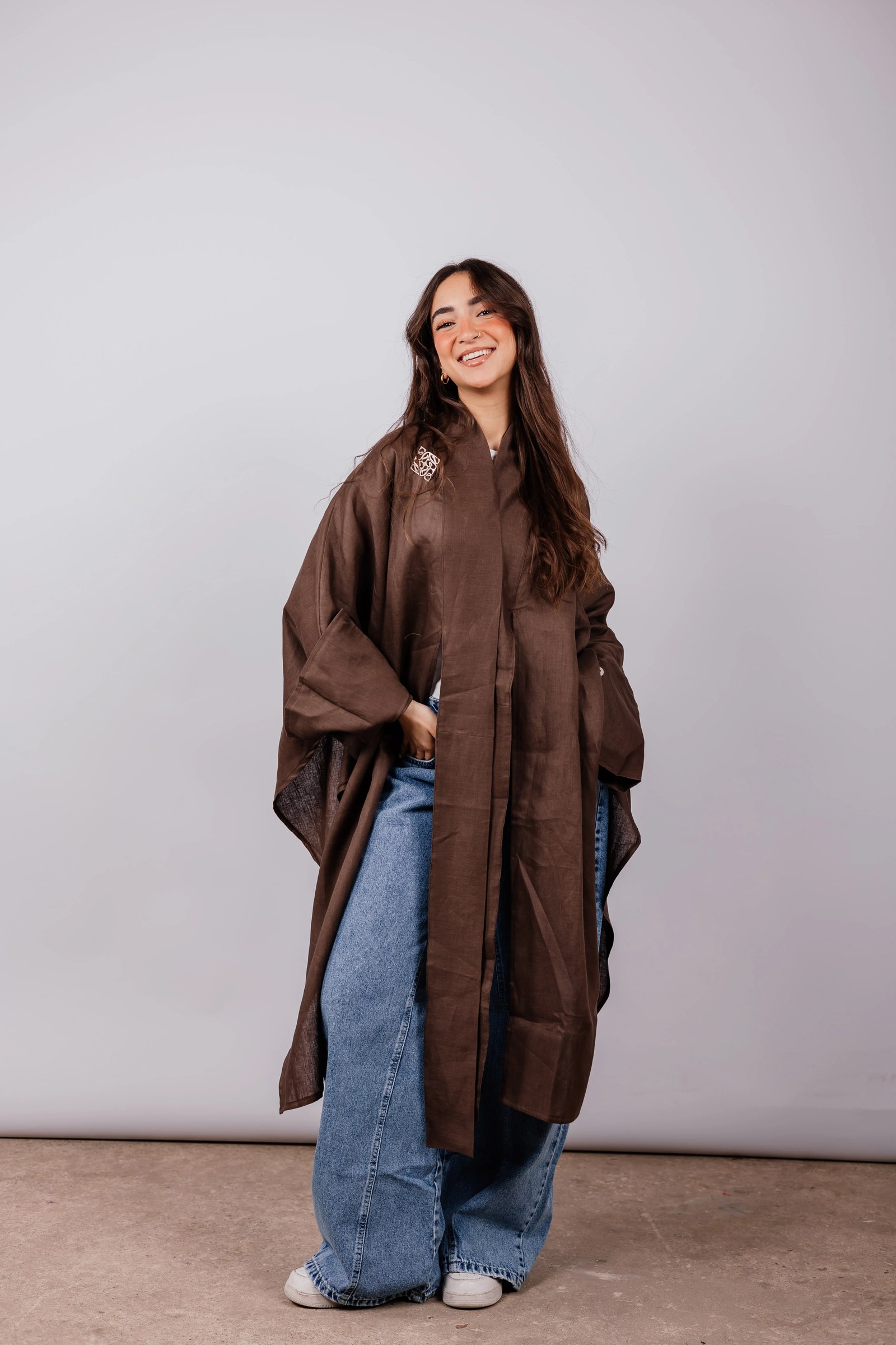 Double Collar Kimono In Brown