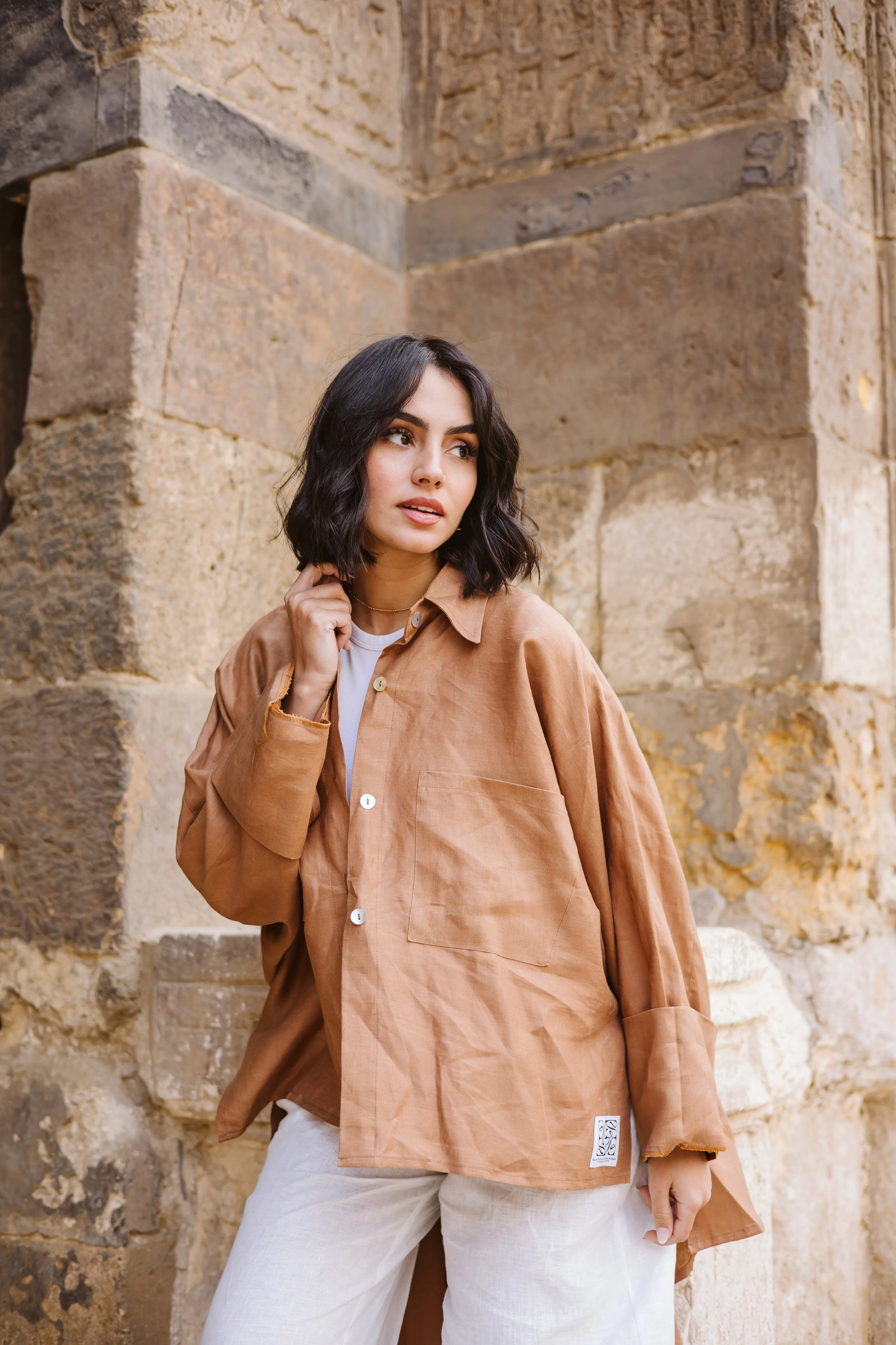 High-low Shirt In Camel