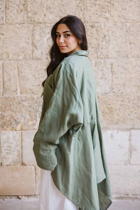 High-low Shirt In Olive