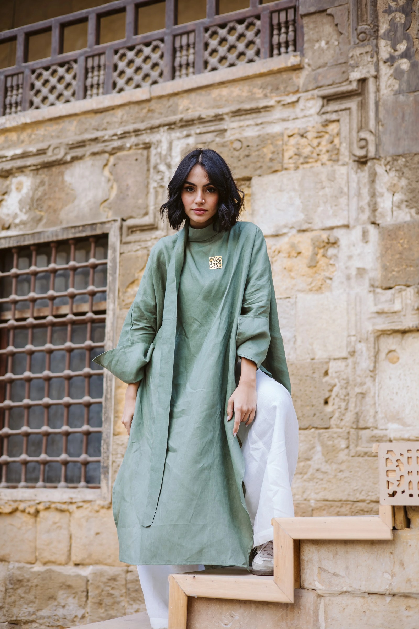 Long Ribbon Top In Olive