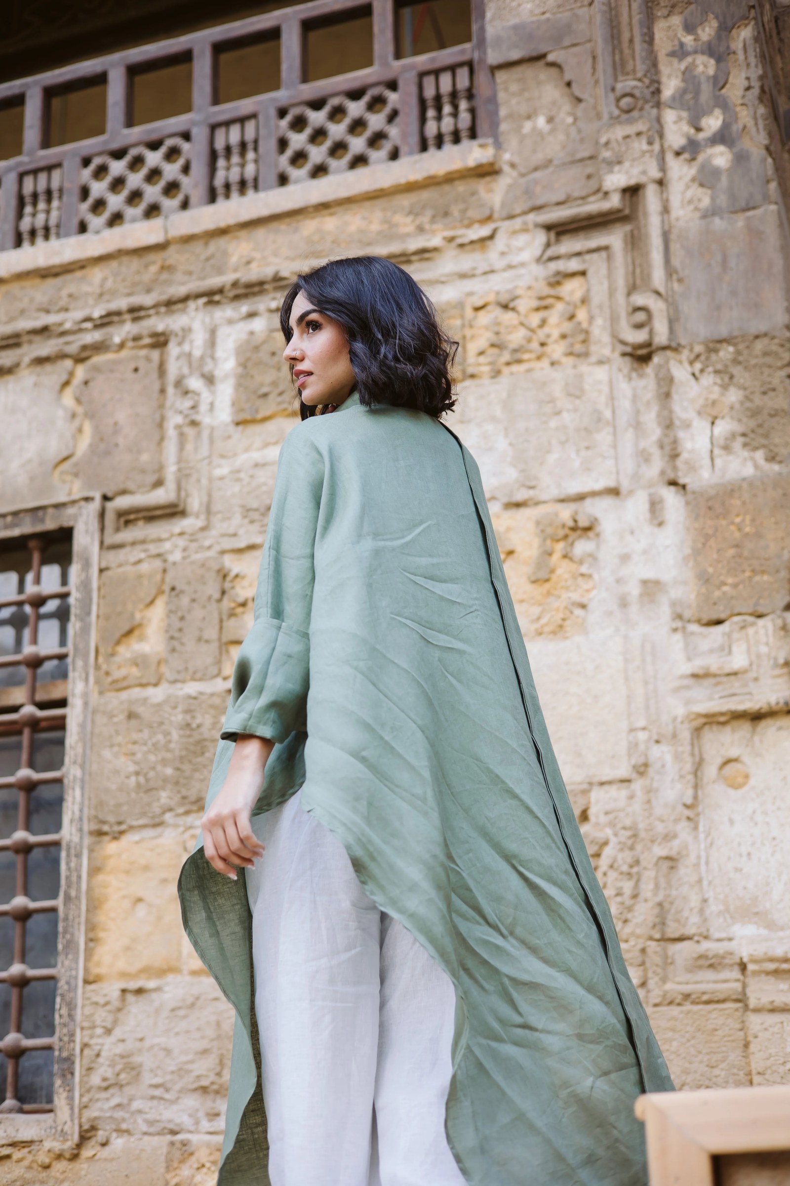 Long Ribbon Top In Olive