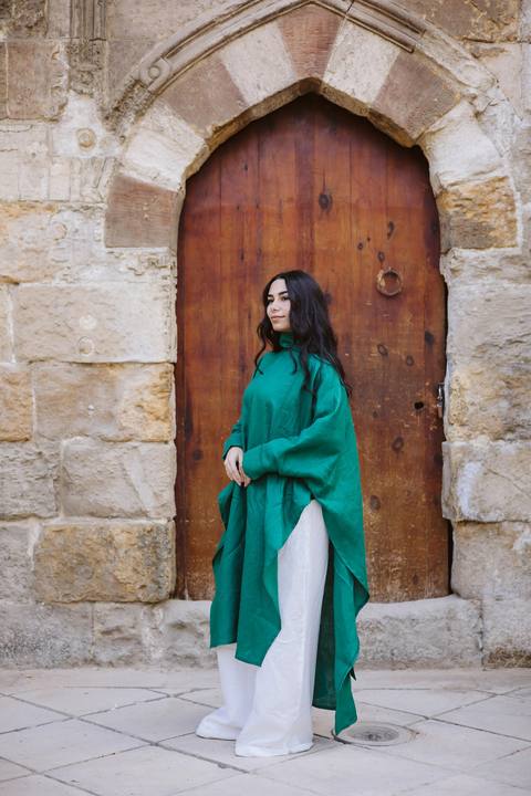 Long Ribbon Top In Green