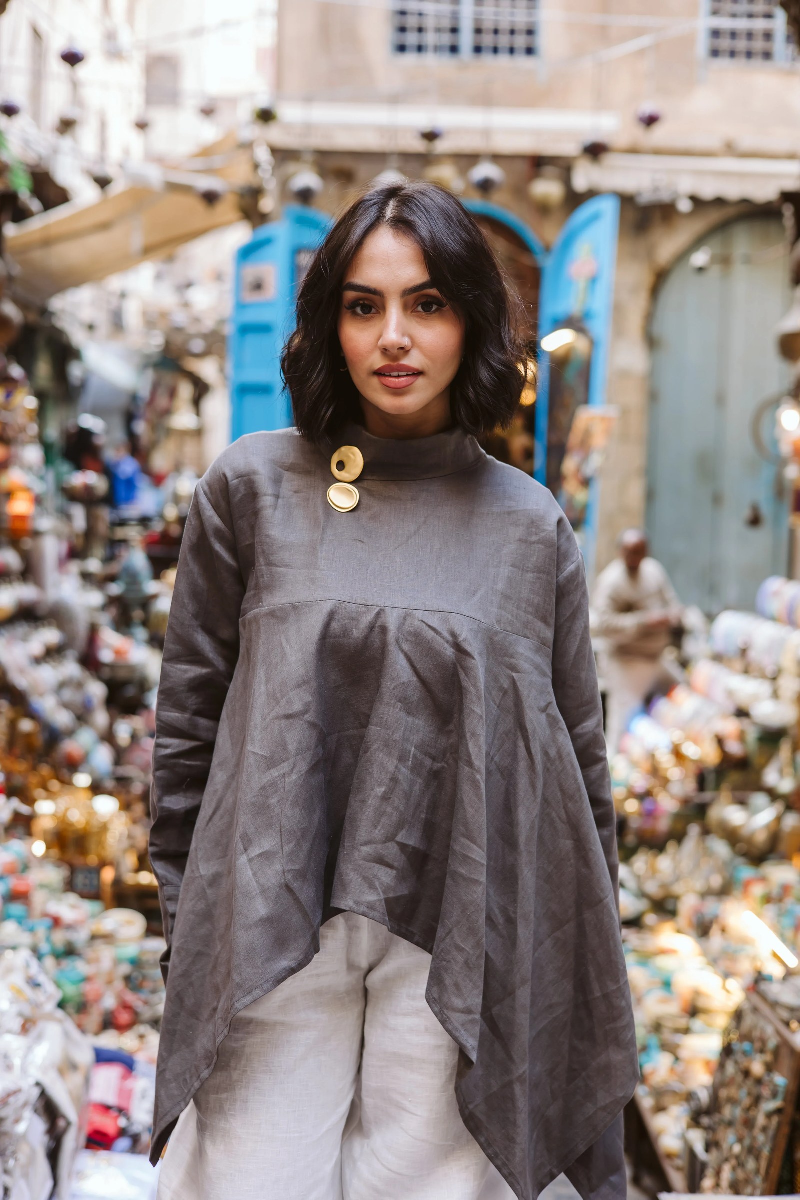 High-low Ribbon Top In Dark Griesh