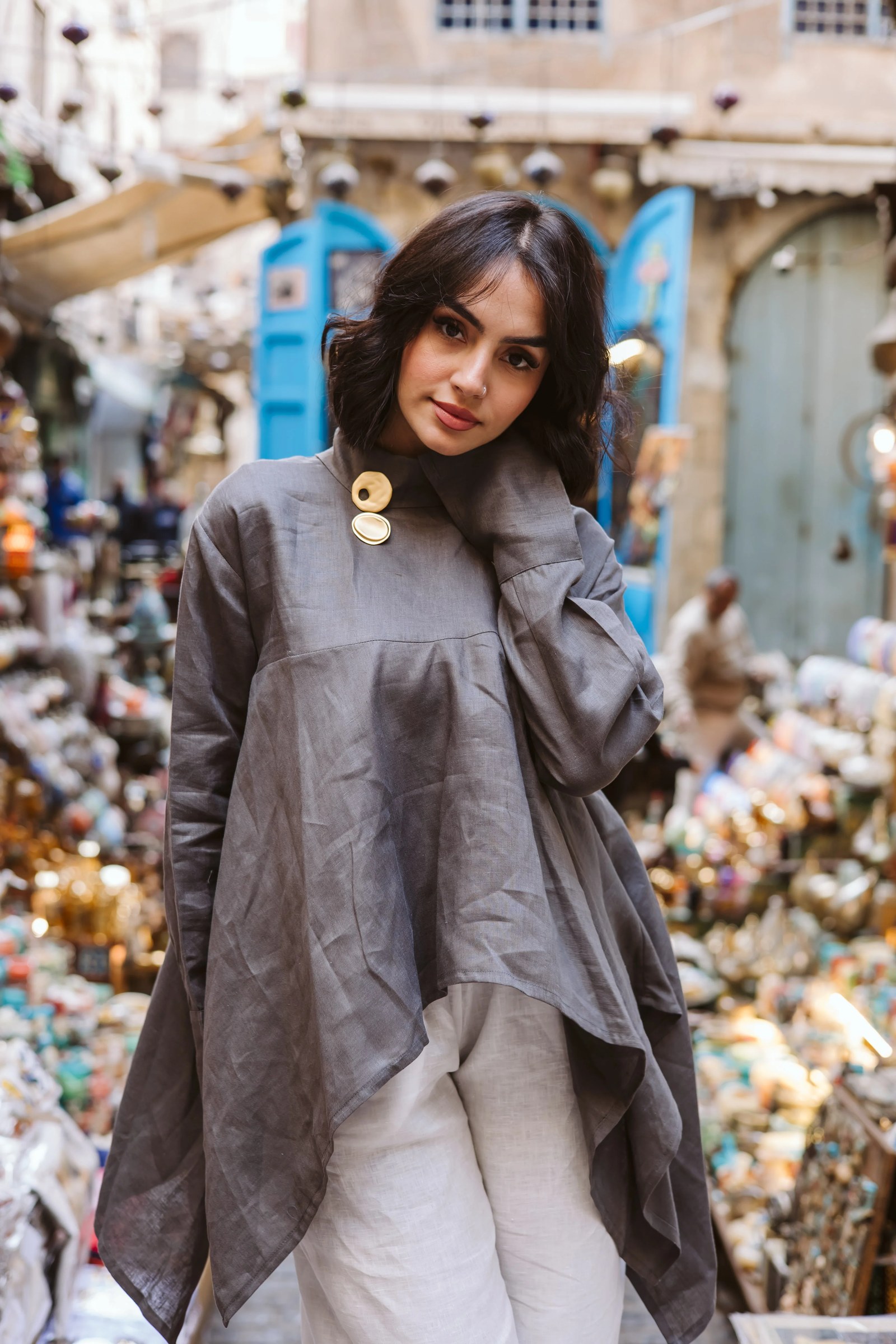 High-low Ribbon Top In Dark Griesh