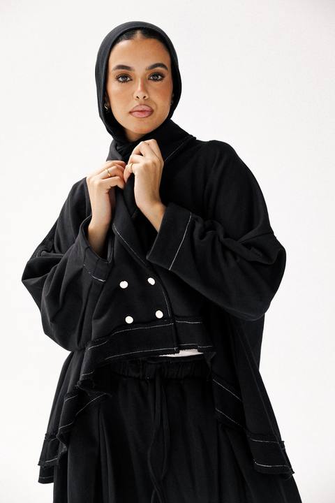 lined cotton set in black