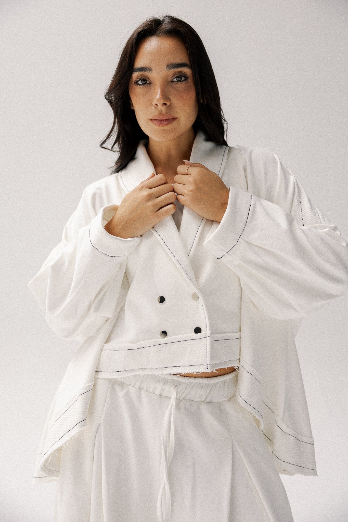 lined cotton set in white
