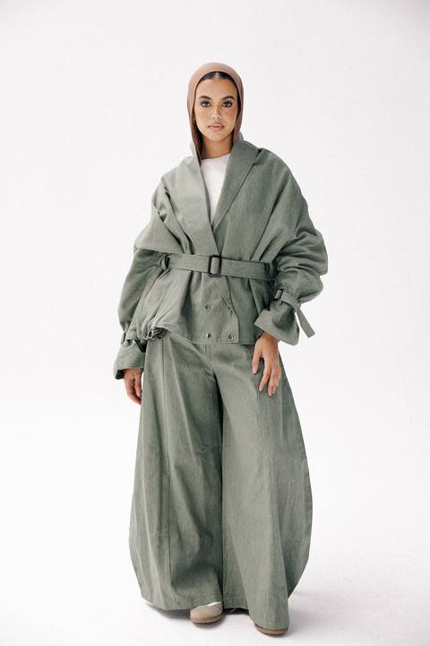 Washed denim in olive