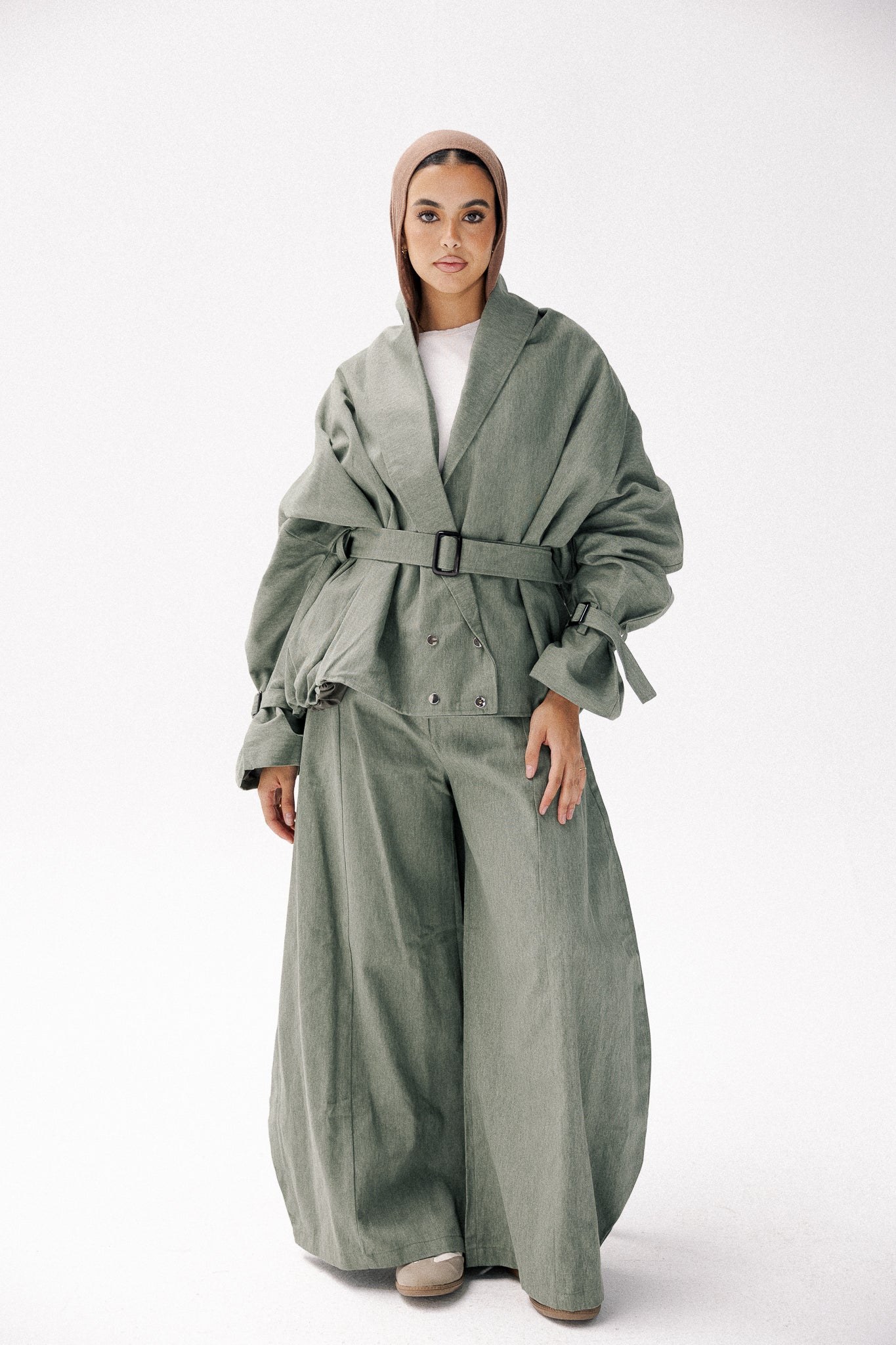 Washed denim in olive