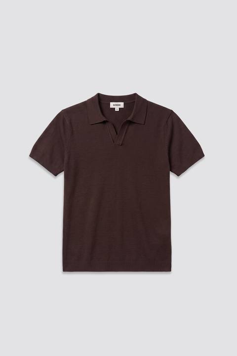 03C Relaxed Brown Knit V-Neck Polo Shirt