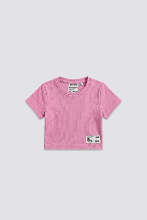 Pink Ribbed Cropped T-Shirt