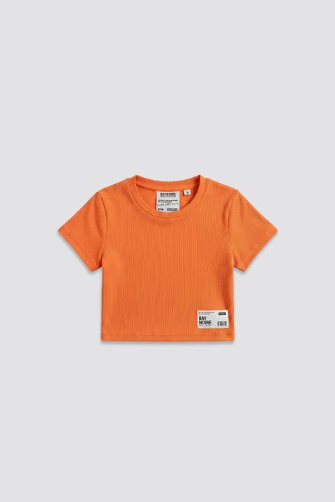Orange Ribbed Cropped T-Shirt