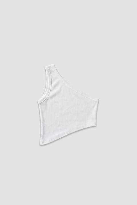 White Ribbed One Shoulder Crop Top