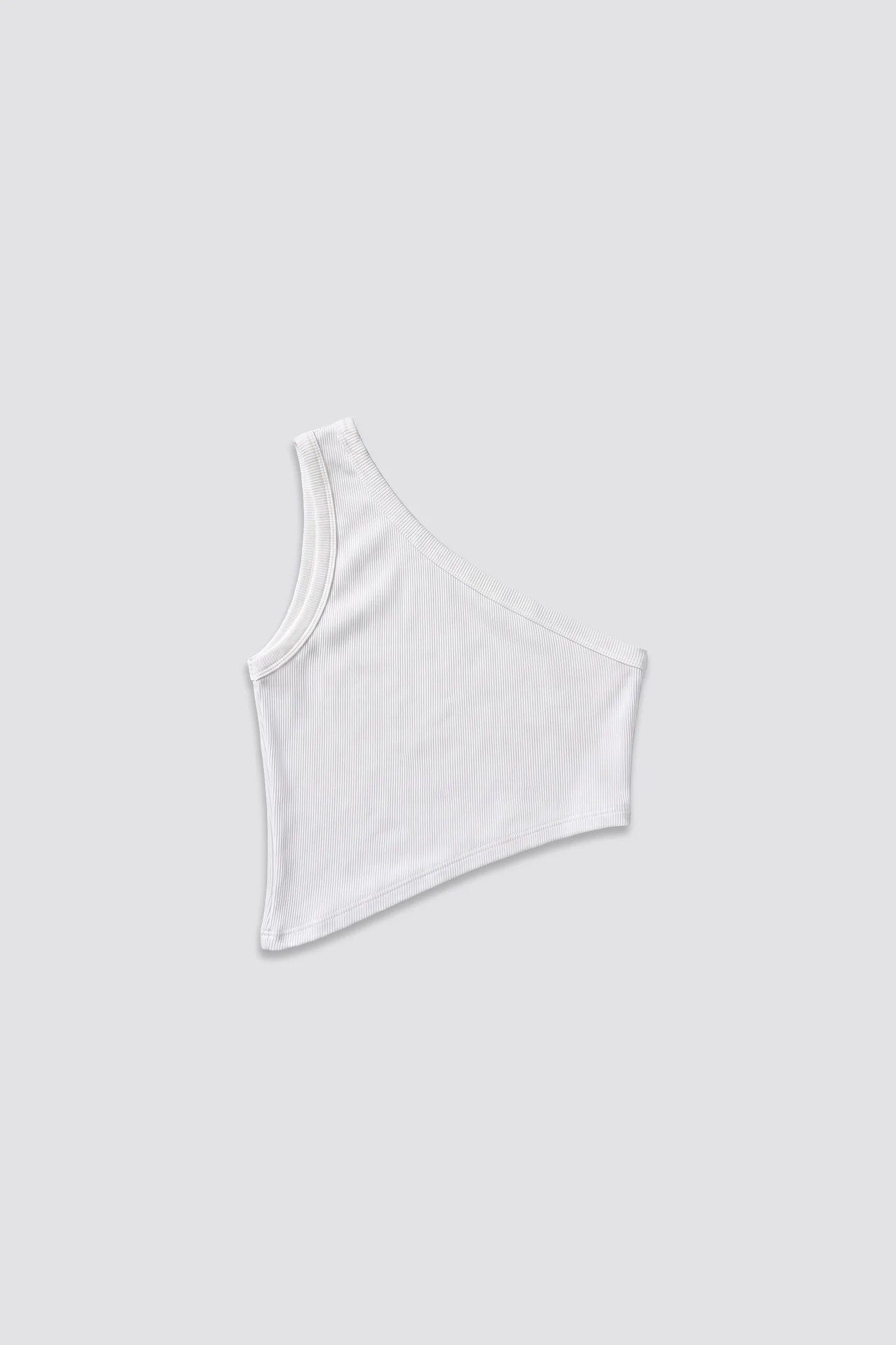 White Ribbed One Shoulder Crop Top