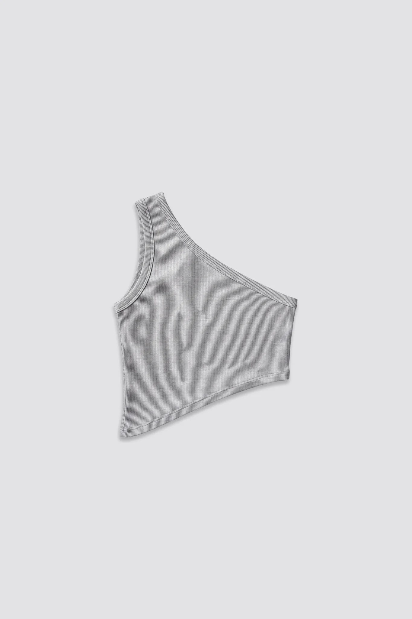 Grey Ribbed One Shoulder Crop Top