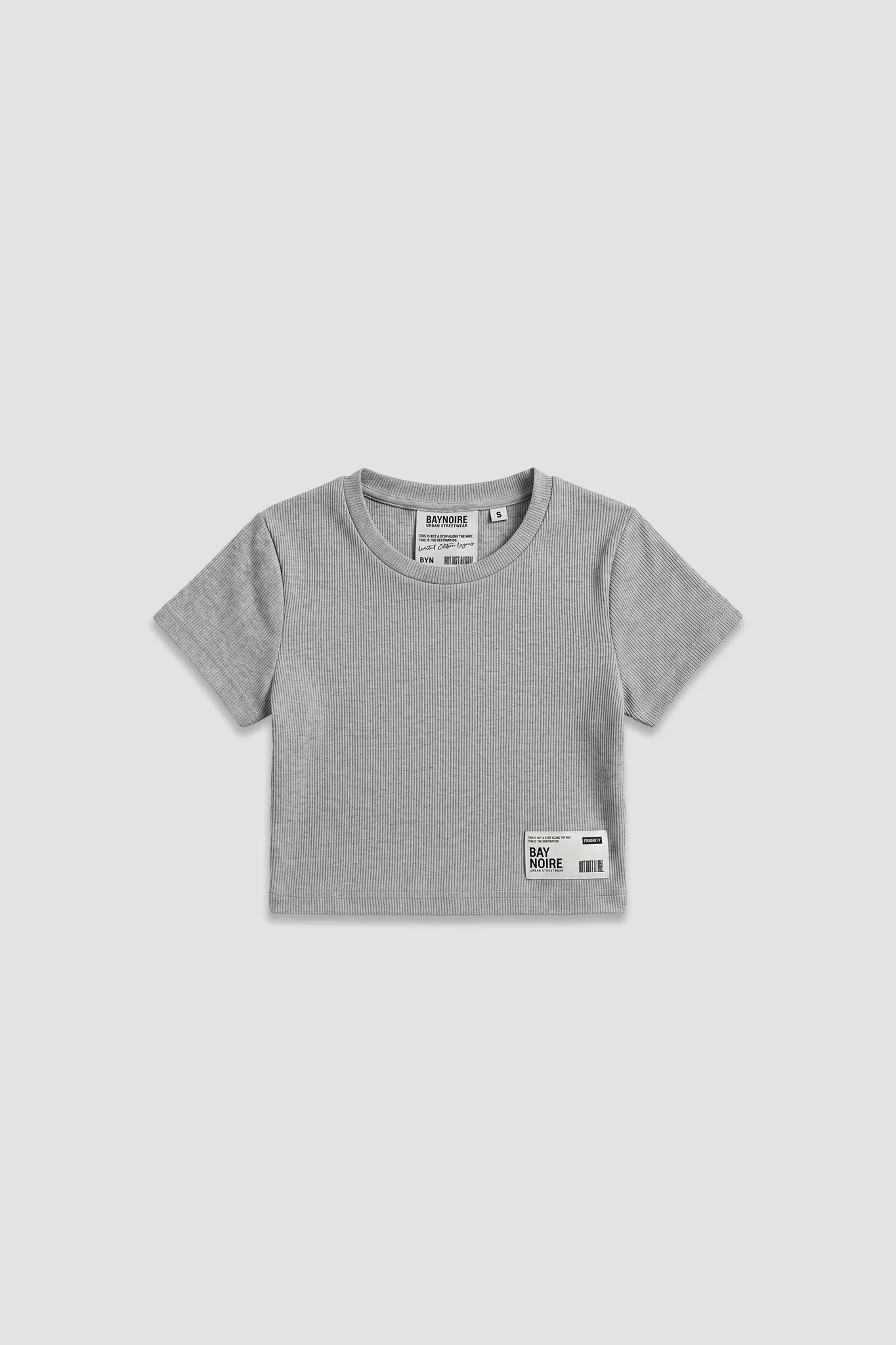 Grey Ribbed Cropped T-Shirt