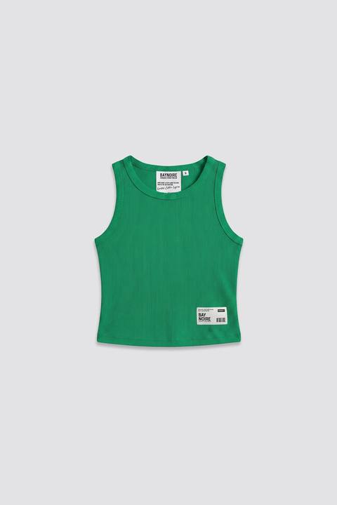 Green Ribbed Cropped Tank Top