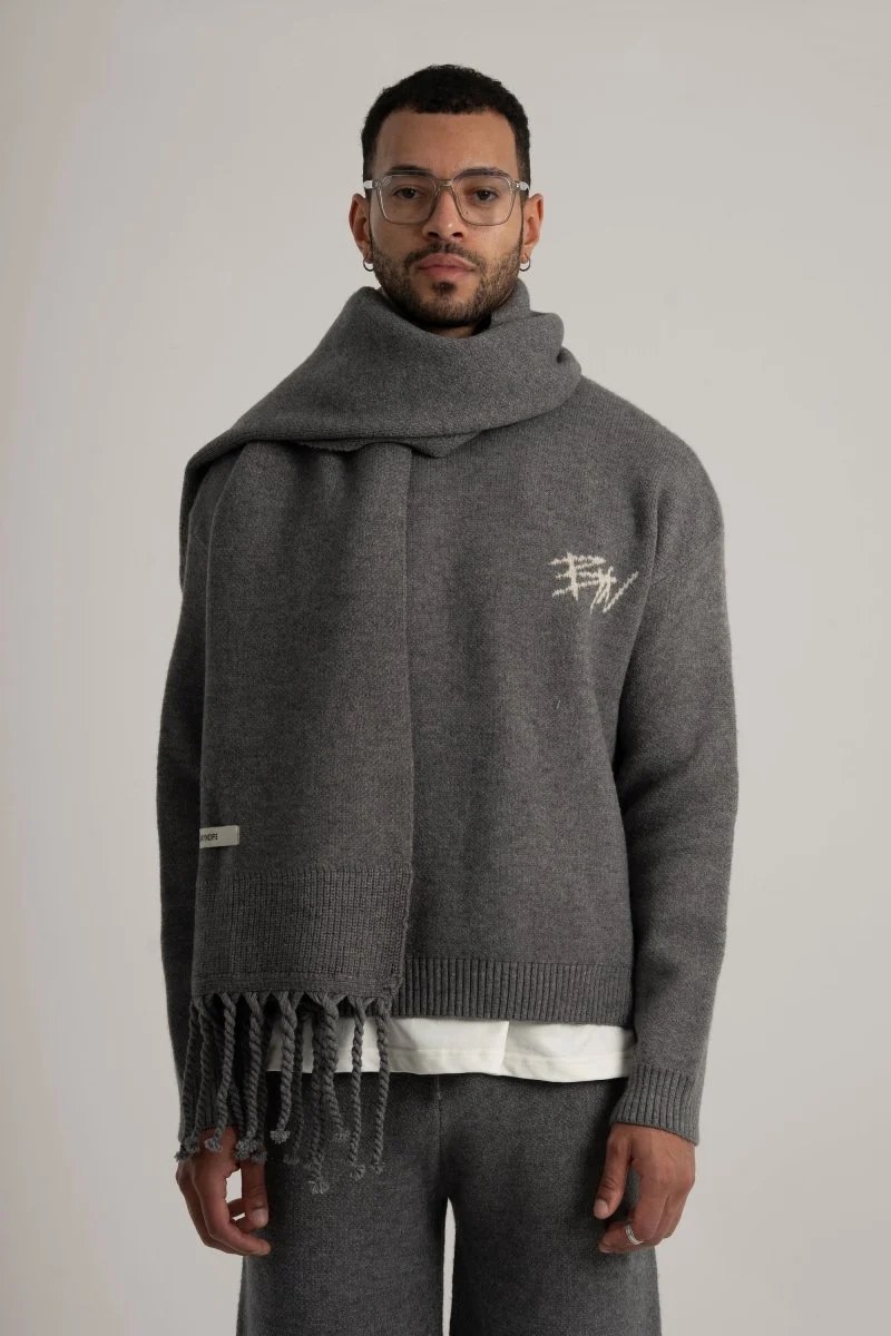 Grey Braided Wide Scarf