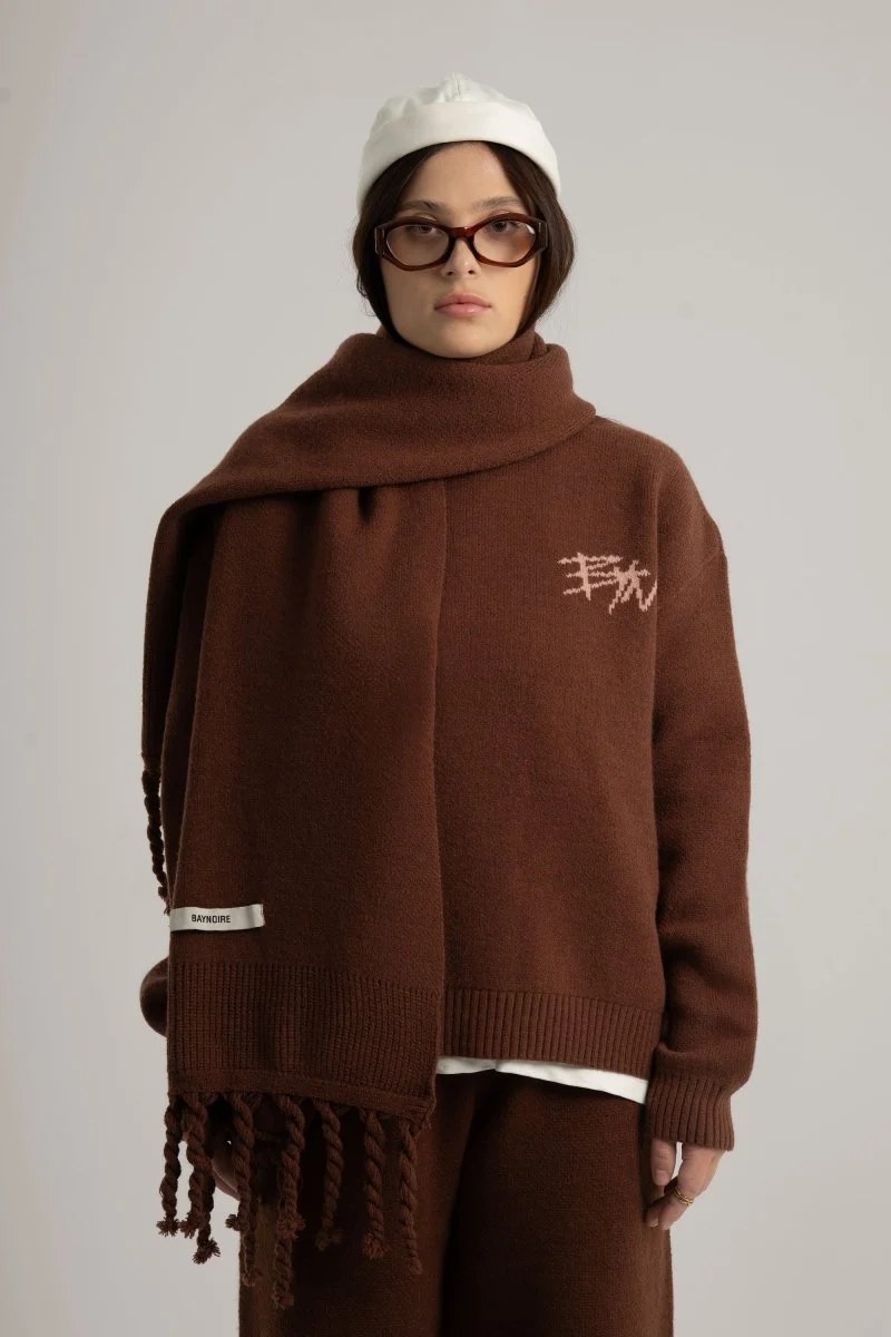 Brown Braided Wide Scarf