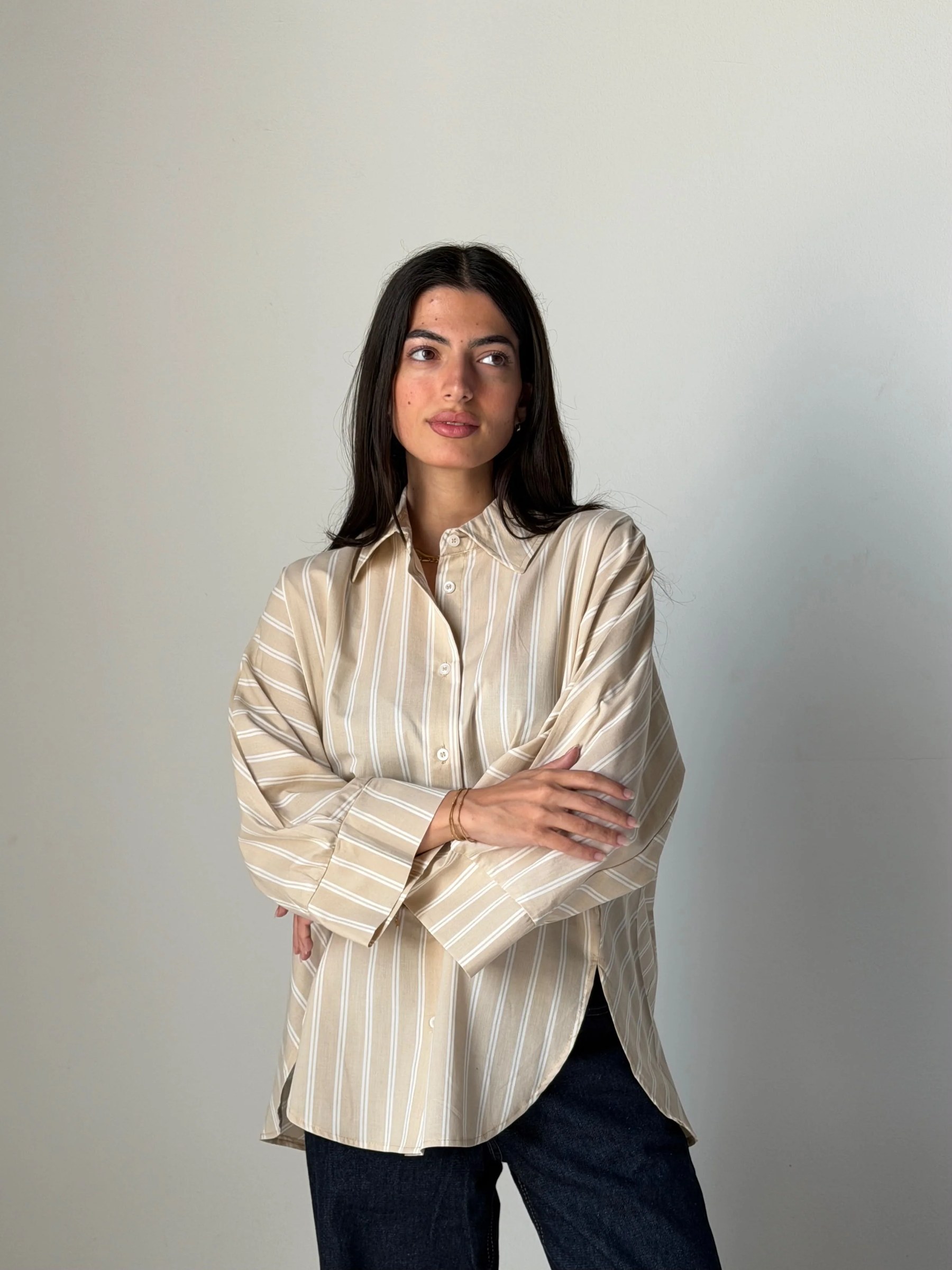 The Boxy Stripe Shirt - Beige